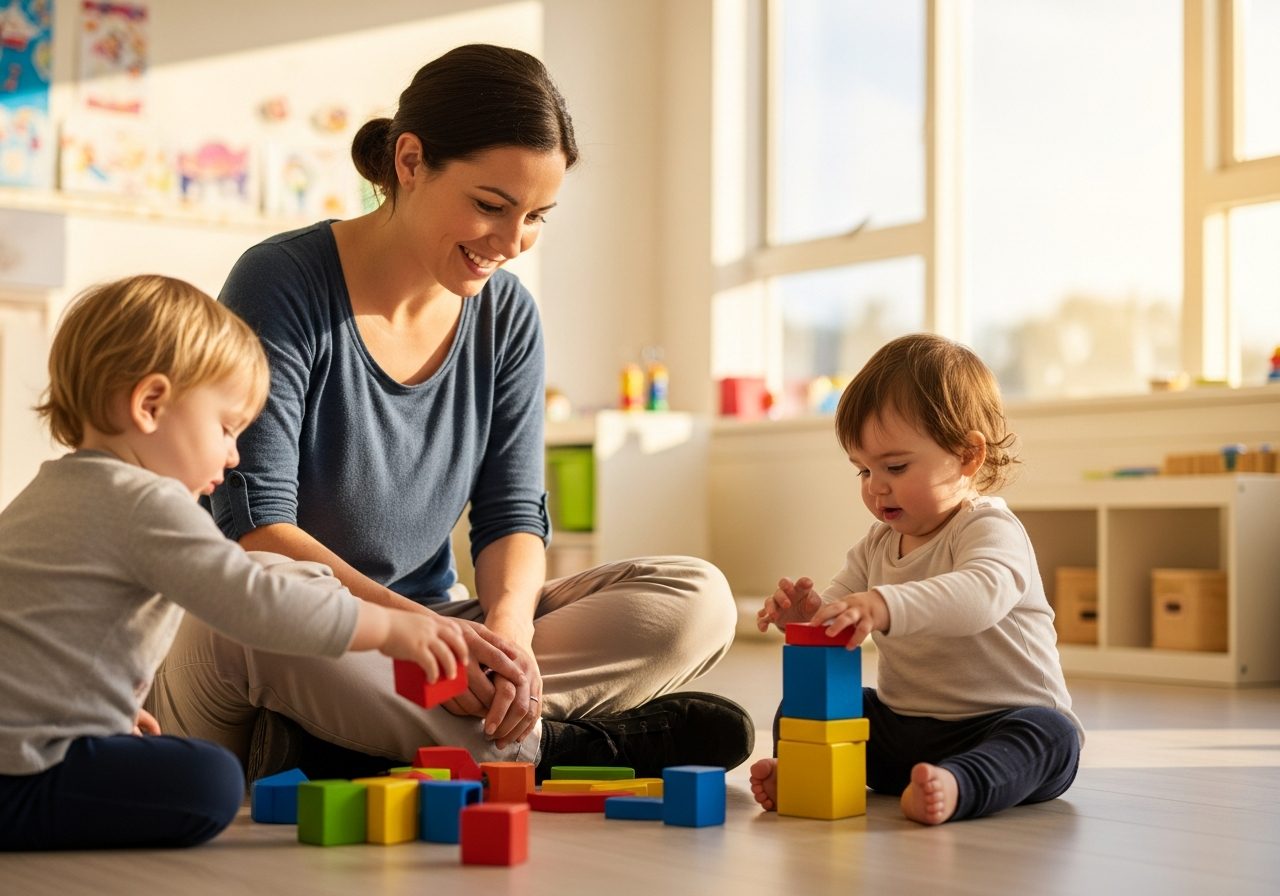 Childminder with children playing
